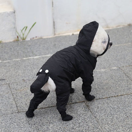 Black L size Full Coverage Pet Raincoat Jumpsuit Waterproof Dog Rain Suit with Attached Shoes and Tail Cover-Lightweight Hooded Dog Poncho for Small Dogs