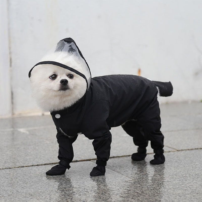 Black XL size Full Coverage Pet Raincoat Jumpsuit Waterproof Dog Rain Suit with Attached Shoes and Tail Cover-Lightweight Hooded Dog Poncho for Small Dogs