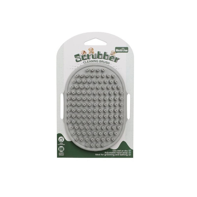 Grey Pet Bath Massage Brush Soft TPR Grooming Brush for Dogs and Cats Adjustable Hand Strap Deshedding Scrubber