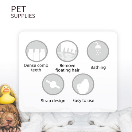 Grey Pet Bath Massage Brush Soft TPR Grooming Brush for Dogs and Cats Adjustable Hand Strap Deshedding Scrubber