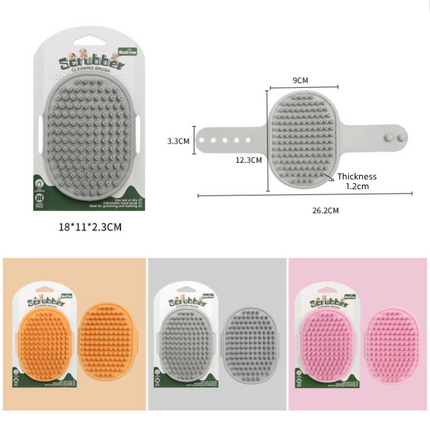 Grey Pet Bath Massage Brush Soft TPR Grooming Brush for Dogs and Cats Adjustable Hand Strap Deshedding Scrubber