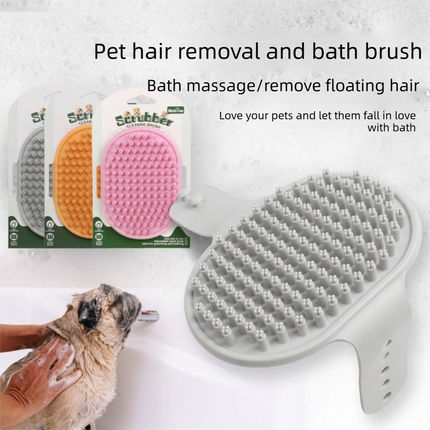 Orange Pet Bath Massage Brush Soft TPR Grooming Brush for Dogs and Cats Adjustable Hand Strap Deshedding Scrubber