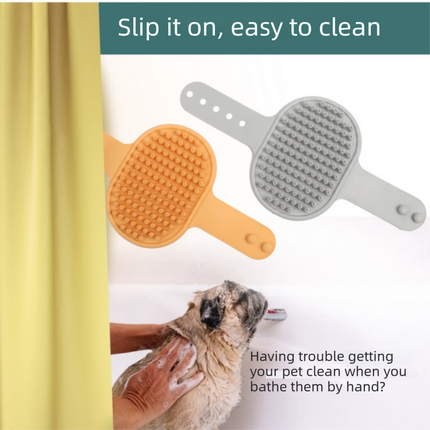 Orange Pet Bath Massage Brush Soft TPR Grooming Brush for Dogs and Cats Adjustable Hand Strap Deshedding Scrubber