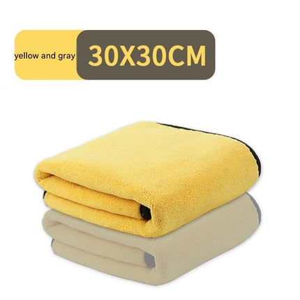 4-Piece Pet Cleaning Kit -Pet Grooming and Paw Cleaning Set with big Blue Dog Paw Cleaner Cup Grey Pet Bathing and Massage Comb andOne 30x30 cm yellow-grey foot towel and one 30x60 cm small bath Drying Towels for Dogs and Cats
