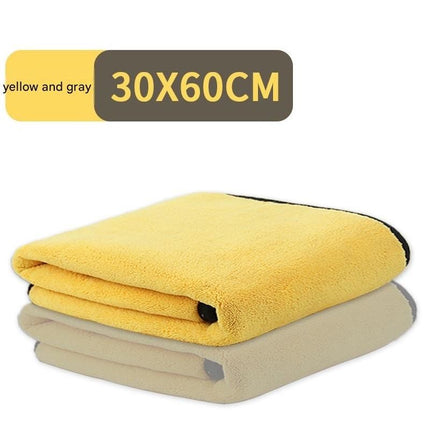4-Piece Pet Cleaning Kit -Pet Grooming and Paw Cleaning Set with big Blue Dog Paw Cleaner Cup Grey Pet Bathing and Massage Comb andOne 30x30 cm yellow-grey foot towel and one 30x60 cm small bath Drying Towels for Dogs and Cats