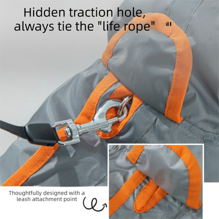 Grey and Orange XS size Dog Raincoat with Leash Access and Transparent Hood - Waterproof Full Body Pet Rain Suit for Small and Medium Dogs, Reflective Trim, Removable Tail Cover, Outdoor Walking Apparel