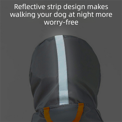 Grey and Orange L size Dog Raincoat with Leash Access and Transparent Hood - Waterproof Full Body Pet Rain Suit for Small and Medium Dogs, Reflective Trim, Removable Tail Cover, Outdoor Walking Apparel