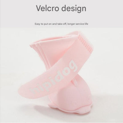 Pink L size Waterproof Dog Rain Boots Set of 4 - Cartoon Dolphin Design Shape PVC Pet Shoes with Adjustable Hook and Loop Straps, Anti Slip Paw Protectors for Small Dogs and Puppy Outdoor Walks