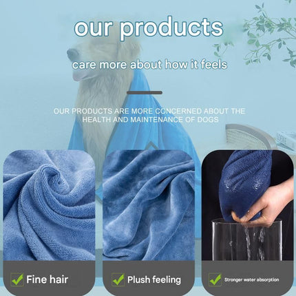 Blue-green 100*50cm icrofibre Pet Bath Towel with Hand Pockets - Super Absorbent Quick Dry Dog and Cat Drying Towel, Soft Grooming Blanket for Bathing, Cleaning and Everyday Pet Care