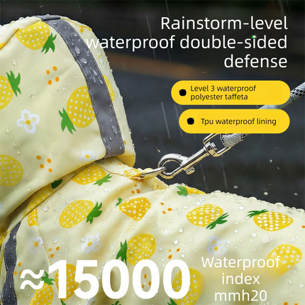 Yellow XL size Pineapple Print Full-Cover Dog Raincoat with Transparent Hood, Waterproof Four-Leg Pet Rain Suit with Reflective Strips and Integrated Leash Ring for Small and Medium Dogs