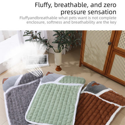 Grey M size Luxury Plush Pet Sleeping Mat, Thickened Warm Pet Bed Cushion for Dogs and Cats, Soft Fabric Pet Sofa Pad with Non-Slip Waterproof Base