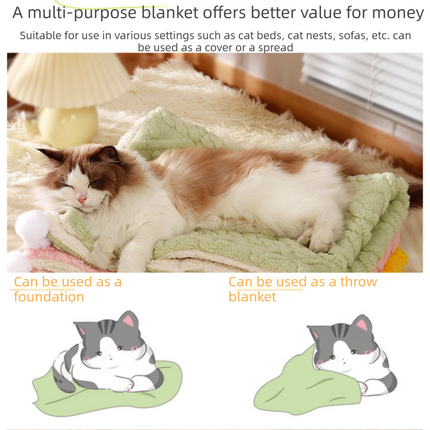 2-piece L size Green Pet Winter Comfort Bundle – 70*55cm Plush Pet Blanket and 60*40cm Thickened Pet Sleeping Bed Set for Dogs and Cats, Double-Sided Warm Blanket with Soft Plush Bed Cushion