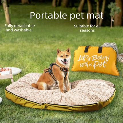 Dark yellow M size Portable Foldable Pet Bed Mat – Waterproof Travel Dog Bed and Cat Cushion with Carry Handles, Removable Washable Cover, Plush Comfort Padding for Indoor and Outdoor Use
