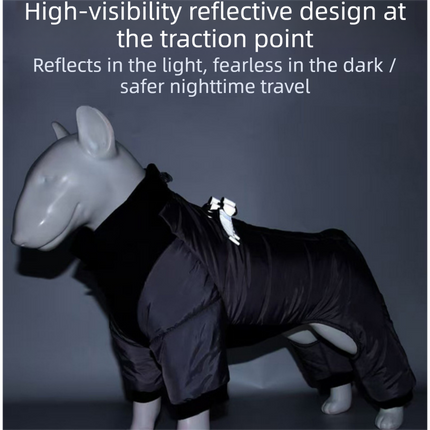 Grey L size Winter Dog Jumpsuit Coat – Waterproof Four-Leg Pet Jacket with Reflective Harness Clip, Windproof Warm Padded Puppy Snowsuit, Adjustable Polyester Dog Clothing for Small to Medium Dogs