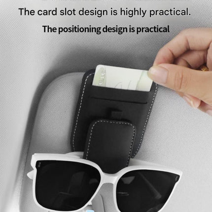 Grey Car Sun Visor Eyeglasses Holder Magnetic Glasses Clip with Card Storage Multifunction Auto Sunglasses Organizer PVC Leather Interior Accessory