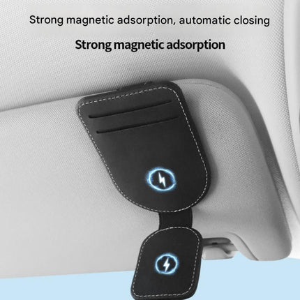Orange Car Sun Visor Eyeglasses Holder Magnetic Glasses Clip with Card Storage Multifunction Auto Sunglasses Organizer PVC Leather Interior Accessory