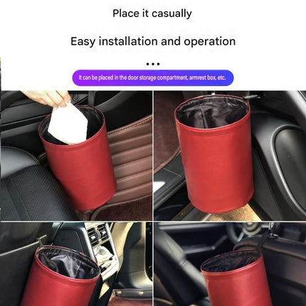 Red Car Trash Can - Foldable Dual-Layer Waterproof Car Garbage Bin , Space-Saving, Easy Clean, Portable Storage for Vehicle Interior, Durable Faux Leather Material