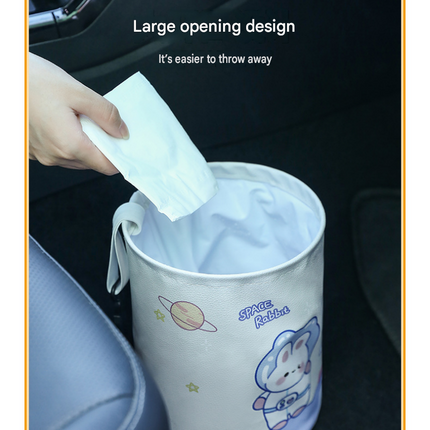 Space rabbit pattern Car Trash Can - Foldable Dual-Layer Waterproof Car Garbage Bin , Space-Saving, Easy Clean, Portable Storage for Vehicle Interior, Durable Faux Leather Material