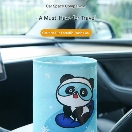 panda pattern Car Blue Trash Can - Foldable Dual-Layer Waterproof Car Garbage Bin , Space-Saving, Easy Clean, Portable Storage for Vehicle Interior, Durable Faux Leather Material