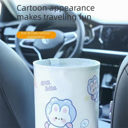 panda pattern Car Blue Trash Can - Foldable Dual-Layer Waterproof Car Garbage Bin , Space-Saving, Easy Clean, Portable Storage for Vehicle Interior, Durable Faux Leather Material