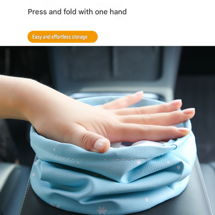 panda pattern Car Blue Trash Can - Foldable Dual-Layer Waterproof Car Garbage Bin , Space-Saving, Easy Clean, Portable Storage for Vehicle Interior, Durable Faux Leather Material