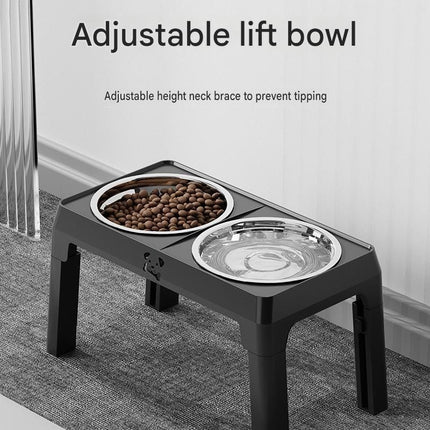 Grey Adjustable Elevated Dog Bowl Stand with Stainless Steel Double Bowls, Foldable Raised Pet Feeding Station for Medium & Large Dogs, Anti-Slip Height Adjustable Food and Water Feeder