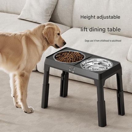 Grey Adjustable Elevated Dog Bowl Stand with Stainless Steel Double Bowls, Foldable Raised Pet Feeding Station for Medium & Large Dogs, Anti-Slip Height Adjustable Food and Water Feeder