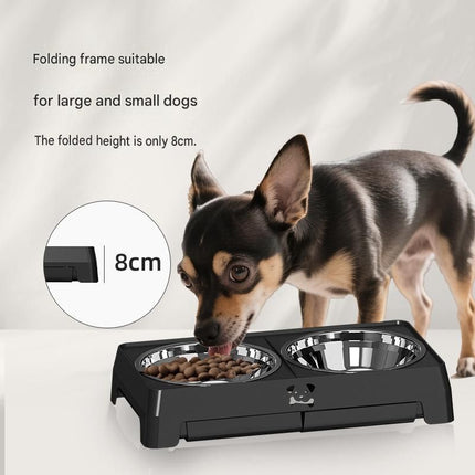 Grey Adjustable Elevated Dog Bowl Stand with Stainless Steel Double Bowls, Foldable Raised Pet Feeding Station for Medium & Large Dogs, Anti-Slip Height Adjustable Food and Water Feeder