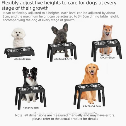 Grey Adjustable Elevated Dog Bowl Stand with Stainless Steel Double Bowls, Foldable Raised Pet Feeding Station for Medium & Large Dogs, Anti-Slip Height Adjustable Food and Water Feeder