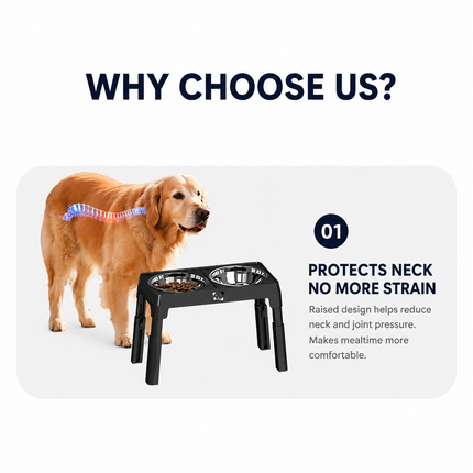 Black Adjustable Elevated Dog Bowl Stand with Stainless Steel Double Bowls, Foldable Raised Pet Feeding Station for Medium & Large Dogs, Anti-Slip Height Adjustable Food and Water Feeder