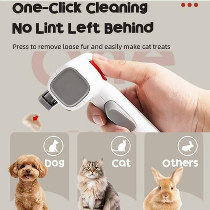 White and Grey 2-in-1 Pet Dematting & Deshedding Grooming Comb, Self-Cleaning Dog and Cat Brush with One-Click Hair Removal, Stainless Steel Undercoat Rake for Dogs, Cats & Small Pets
