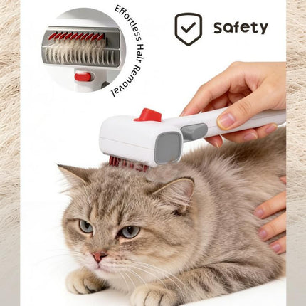 Pet Care Bundle Set – Grey Adjustable Elevated Double Dog Bowl & White and Grey 2-in-1 Self-Cleaning Pet Grooming Comb, Stainless Steel Feeding Station and Deshedding Brush for Dogs & Cats