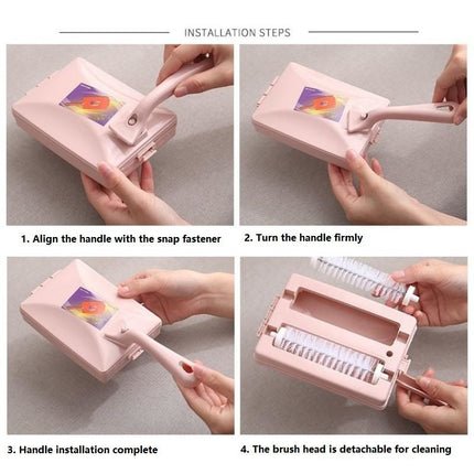Purple Double Roller Cleaning Brush - PP Material, Sealed Dustpan Design with Detachable Rollers - Lightweight Carpet Sofa Bed Sweeper for Pet Hair and Crumbs