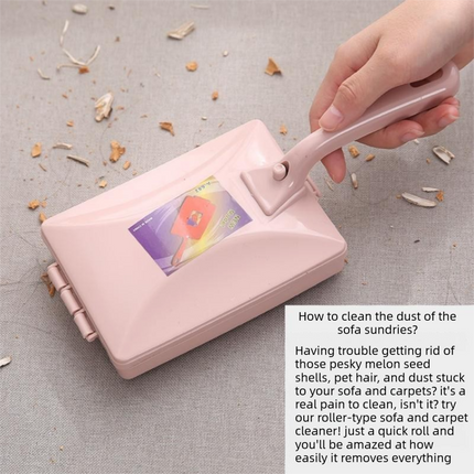 Pink Double Roller Cleaning Brush - PP Material, Sealed Dustpan Design with Detachable Rollers - Lightweight Carpet Sofa Bed Sweeper for Pet Hair and Crumbs