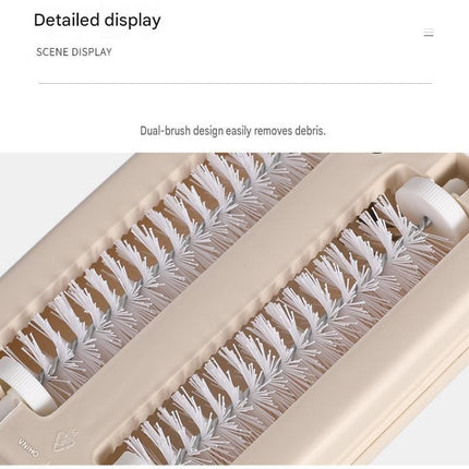 Beige Double Roller Cleaning Brush - PP Material, Sealed Dustpan Design with Detachable Rollers - Lightweight Carpet Sofa Bed Sweeper for Pet Hair and Crumbs