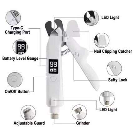 2 in 1 Pet Nail Clipper and Paw Trimmer Set USB Rechargeable Dog Cat Grooming Kit with LED Display Low Noise Nail Grinder and Foot Hair Clipper