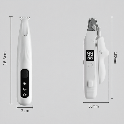 2 in 1 Pet Nail Clipper and Paw Trimmer Set USB Rechargeable Dog Cat Grooming Kit with LED Display Low Noise Nail Grinder and Foot Hair Clipper