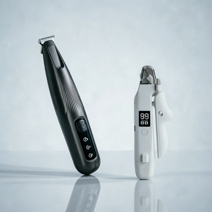 Black Paw Hair Trimmer and White Pet Nail Clipper Set USB Rechargeable Dog Cat Grooming Kit LED Display Low Noise Paw Shaver Nail Grinder 2 in 1 Pet Beauty Tool