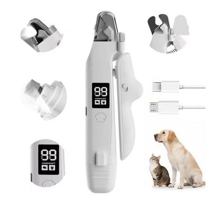 Black Paw Hair Trimmer and White Pet Nail Clipper Set USB Rechargeable Dog Cat Grooming Kit LED Display Low Noise Paw Shaver Nail Grinder 2 in 1 Pet Beauty Tool