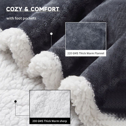Wearable Electric Heated Blanket with Foot Pocket 127x177cm and Suede Fleece Slippers Set AU 3-4, Winter Warm Home Comfort Bundle
