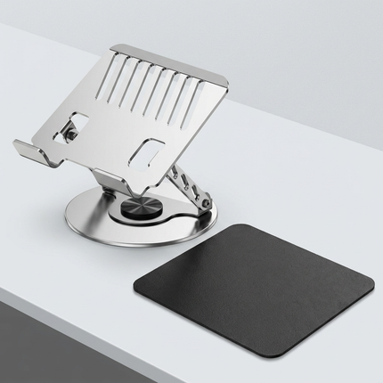 Adjustable aluminum alloy laptop stand (23.5*23.5CM), with mouse pad (21*25cm), adjustable height and angle, space-saving, heat dissipation support, suitable for office, home, study and work environments