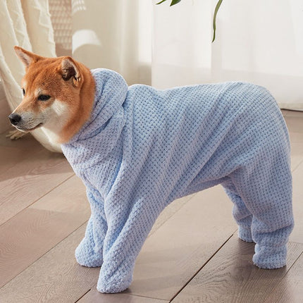Pet Wearable Bathrobe Towel (Size S) - Quick-drying, absorbent full-body cover with hood and zipper, suitable for dog and cat grooming