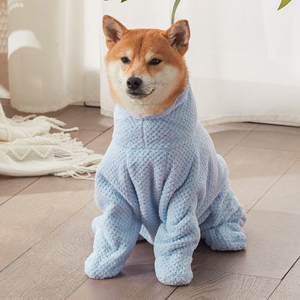 Pet Wearable Bathrobe Towel (Size S) - Quick-drying, absorbent full-body cover with hood and zipper, suitable for dog and cat grooming