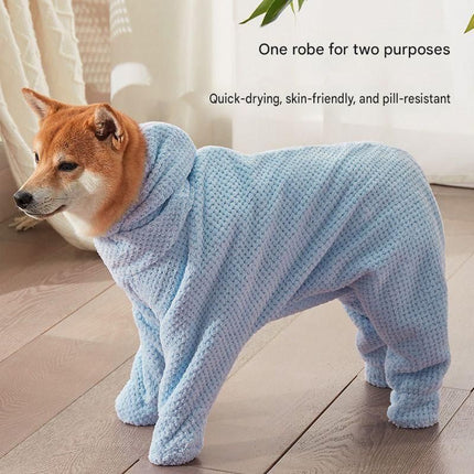 Pet Wearable Bathrobe Towel (Size L) - Quick-drying, absorbent full-body cover with hood and zipper, suitable for dog and cat grooming