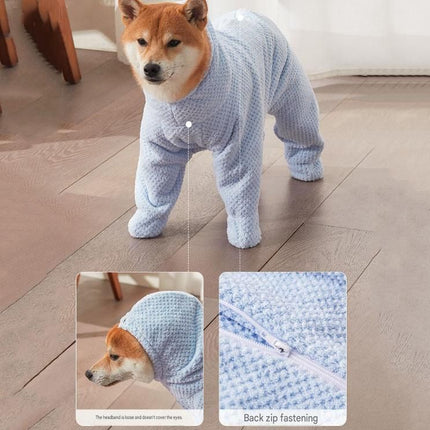 Pet Wearable Bathrobe Towel (Size XL) - Quick-drying, absorbent full-body cover with hood and zipper, suitable for dog and cat grooming
