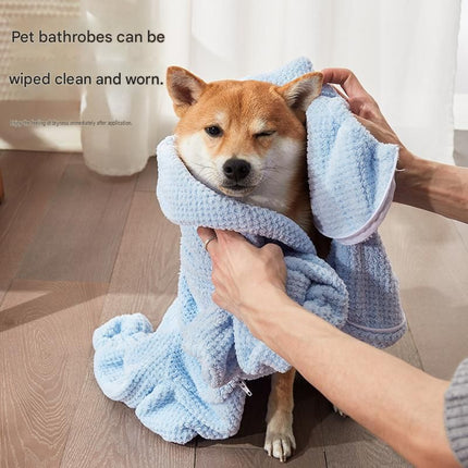 Pet Wearable Bathrobe Towel (Size XXL) - Quick-drying, absorbent full-body cover with hood and zipper, suitable for dog and cat grooming