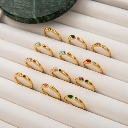 Adjustable Birthstone(March) Open Ring Set 18K Gold Plated Stainless Steel Minimalist Dainty Stackable Gemstone Rings Personalized Jewelry Gift Box Included Everyday Wear Gift