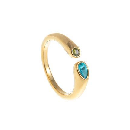Adjustable Birthstone(December) Open Ring Set 18K Gold Plated Stainless Steel Minimalist Dainty Stackable Gemstone Rings Personalized Jewelry Gift Box Included Everyday Wear Gift