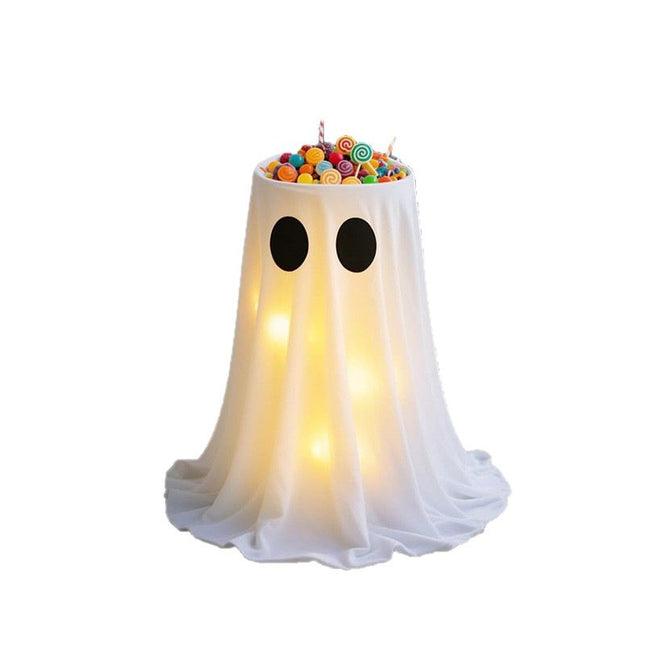 Halloween Ghost Candy Bowl Decoration with Tripod Stand and Warm LED Battery Box Light Amazing Shopping