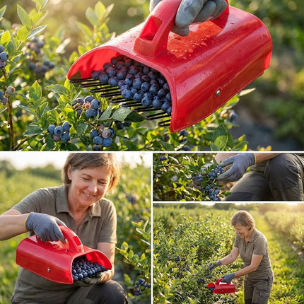 Blueberry Picker Tool with Handle, Berry Harvesting Scoop for Blueberries and Raspberries, Handheld Fruit Picking Basket Garden Tool for Easy Berry Collection